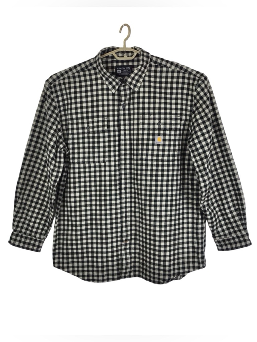 Carhartt Black White Cotton Work Shirt Loose Fit Heavyweight Flannel Plaid